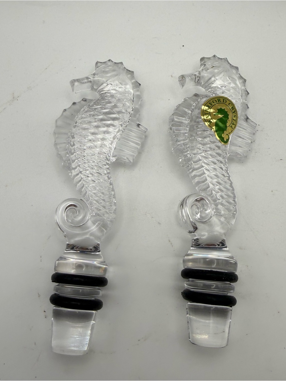 Pair Of 2 Waterford SEAHORSE BOTTLE STOPPER 4.5 inch Made Of Lead Crystal